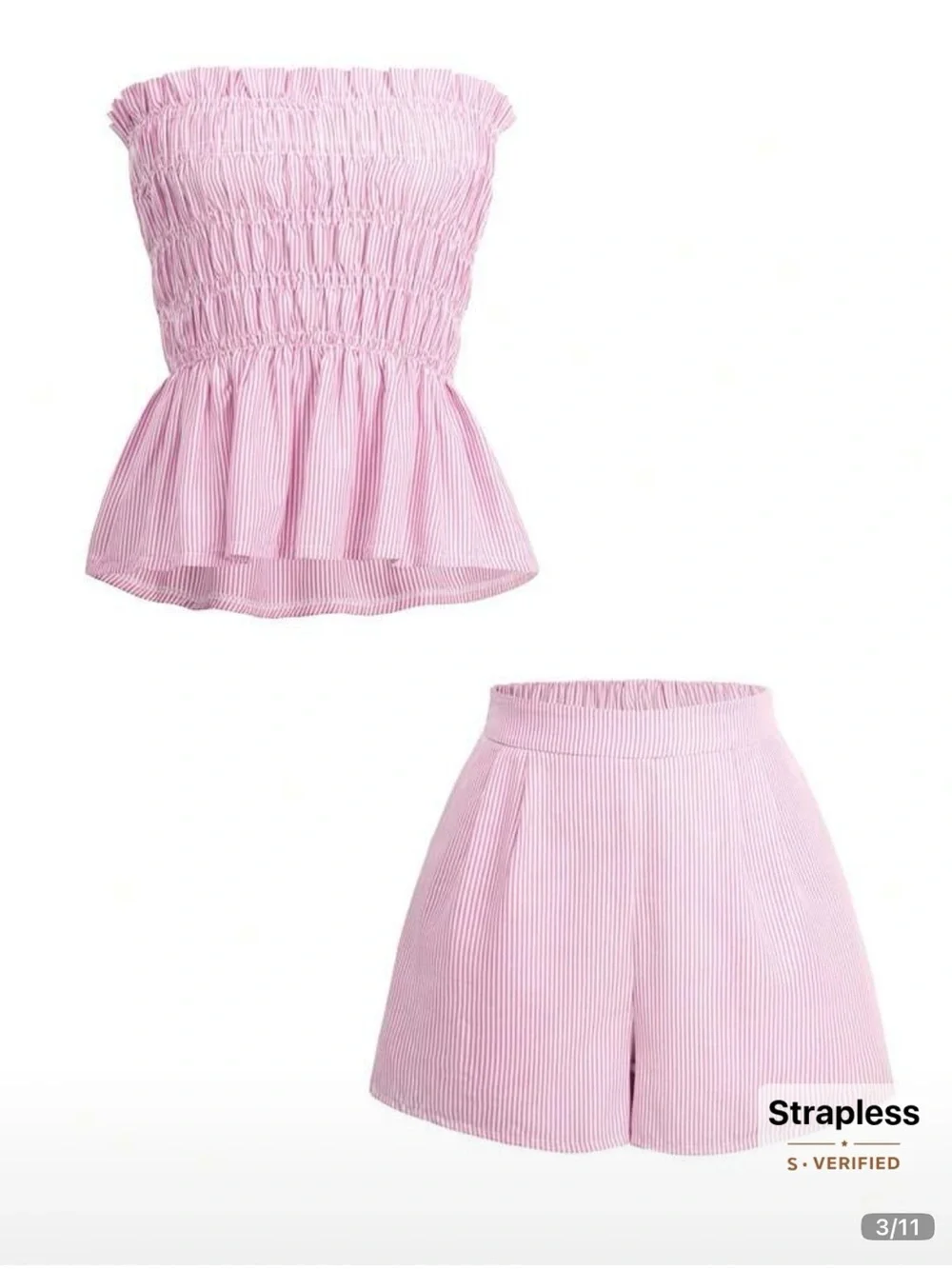 Women’s Pink Strapless Smocked Top & Shorts Set